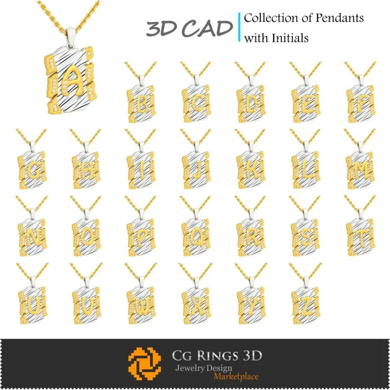 Collection of Pendants with Initials - 3D CAD Jewelry 3D CAD, Pendants 3D CAD , Jewelry Collections 3D CAD 