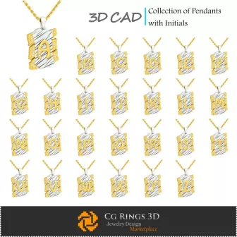 带首字母吊坠系列 - 3D CAD 珠宝 3D CAD，吊坠 3D CAD，珠宝系列 3D CAD