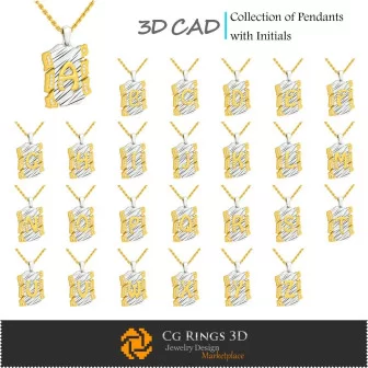 带首字母吊坠系列 - 3D CAD 珠宝 3D CAD，吊坠 3D CAD，珠宝系列 3D CAD