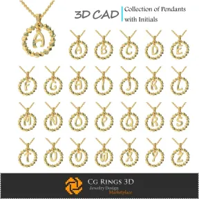 Collection of Pendants with Initials - 3D CAD  Jewelry 3D CAD, Pendants 3D CAD ,  Jewelry Collections 3D CAD , 3D Letter Pendant