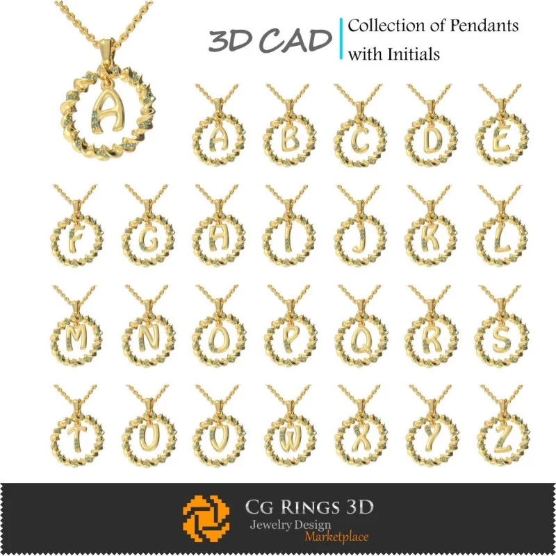 Colección de colgantes con iniciales - CAD 3D