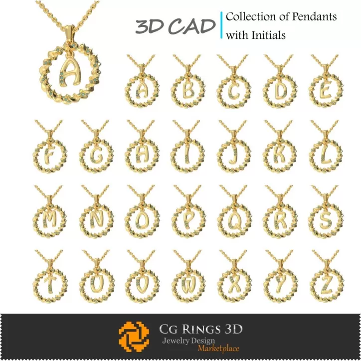 Collection de pendentifs avec initiales - 3D CAO Collection de pendentifs avec initiales - 3D CAO