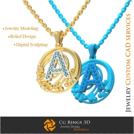 3D Pendant With Letter A Home,  Jewelry 3D CAD, Pendants 3D CAD , Vintage Jewelry 3D CAD , 3D Letter Pendants, 3D Ball Pendants,