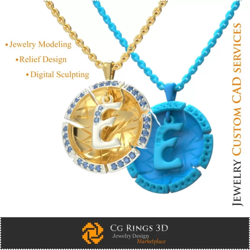 Pendentif avec la lettre E - CAO 3D