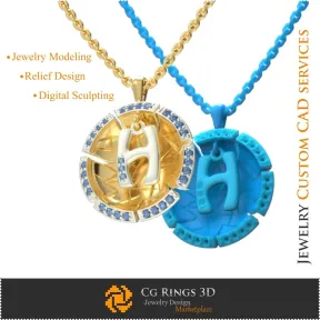 Pendant With Letter H - 3D CAD  Jewelry 3D CAD, Pendants 3D CAD , Vintage Jewelry 3D CAD , 3D Letter Pendants, 3D Retro Modern J