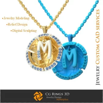 Pendant With Letter M - 3D CAD Home, Jewelry 3D CAD, Pendants 3D CAD , Vintage Jewelry 3D CAD , 3D Letter Pendants, 3D Retro Mo