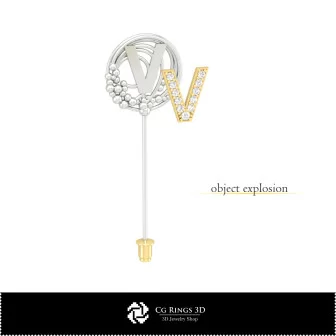 3D-Brosche mit Buchstabe V Home, Schmuck 3D-CAD, Broschen 3D-CAD, 3D-Broschen-Stecknadel