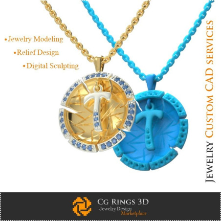 Pendant With Letter T - 3D CAD  Jewelry 3D CAD, Pendants 3D CAD , Vintage Jewelry 3D CAD , 3D Letter Pendants, 3D Retro Modern J