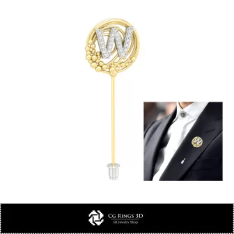 3D Brooch With Letter W Home, Jewelry 3D CAD, Brooches 3D CAD , 3D Brooch Stick Pin