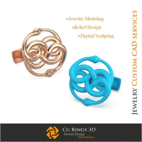 Snakes Cufflinks - 3D CAD  Jewelry 3D CAD, Cufflinks 3D CAD , 3D Whale Back Closure Cufflinks
