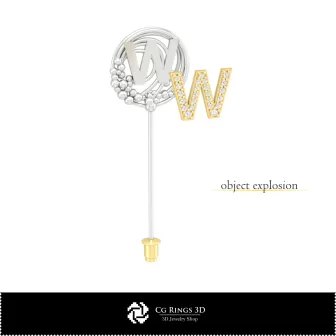 Broche 3D avec lettre W Maison, Bijoux CAO 3D, Broches CAO 3D, Épingle-broche 3D