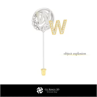 Broche 3D avec lettre W Maison, Bijoux CAO 3D, Broches CAO 3D, Épingle-broche 3D