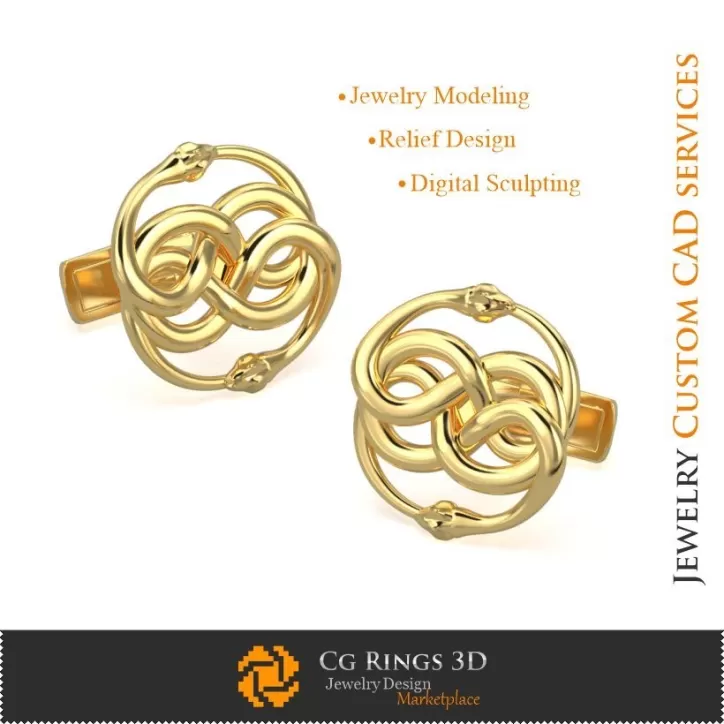 Boutons de manchette Serpents - CAO 3D Boutons de manchette Serpents - CAO 3D