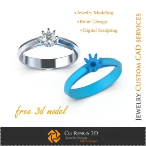 Engagement Ring Vs.01 - Free 3D Model Engagement Rings 3D, Precious Gemstone Rings 3D, Jewelry 3D CAD, Free 3D Jewelry, Rings 3