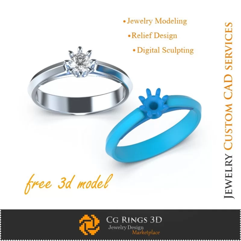 Engagement Ring Vs.01 - Free 3D Model Engagement Rings 3D, Precious Gemstone Rings 3D, Jewelry 3D CAD, Free 3D Jewelry, Rings 3