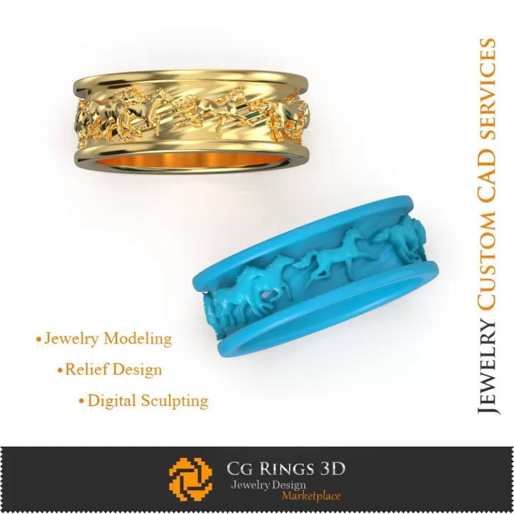 Ehering mit Pferden - Schmuck 3D-CAD Ehering mit Pferden - Schmuck 3D-CAD