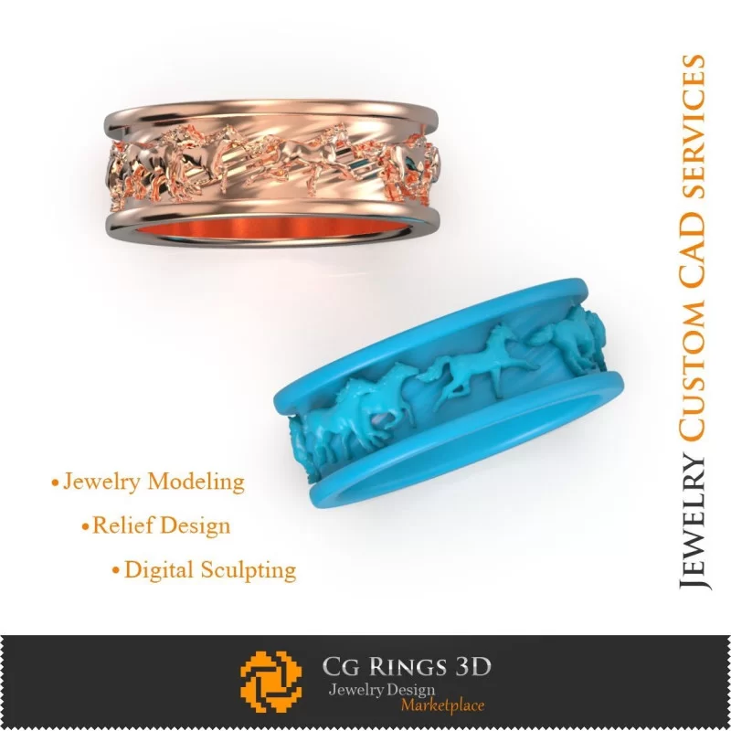 Alliance avec Chevaux - 3D CAO Bijoux 3D CAO, Anneaux 3D CAO, Bandes de Mariage 3D