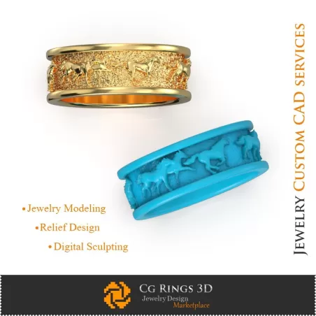 Alliance de mariage avec chevaux - CAO 3D Bijoux CAO 3D, Bagues CAO 3D, Alliances CAO 3D