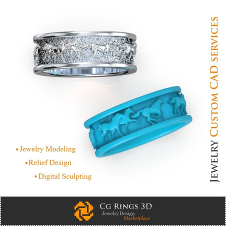 Wedding Ring with Horses - Jewelry 3D CAD