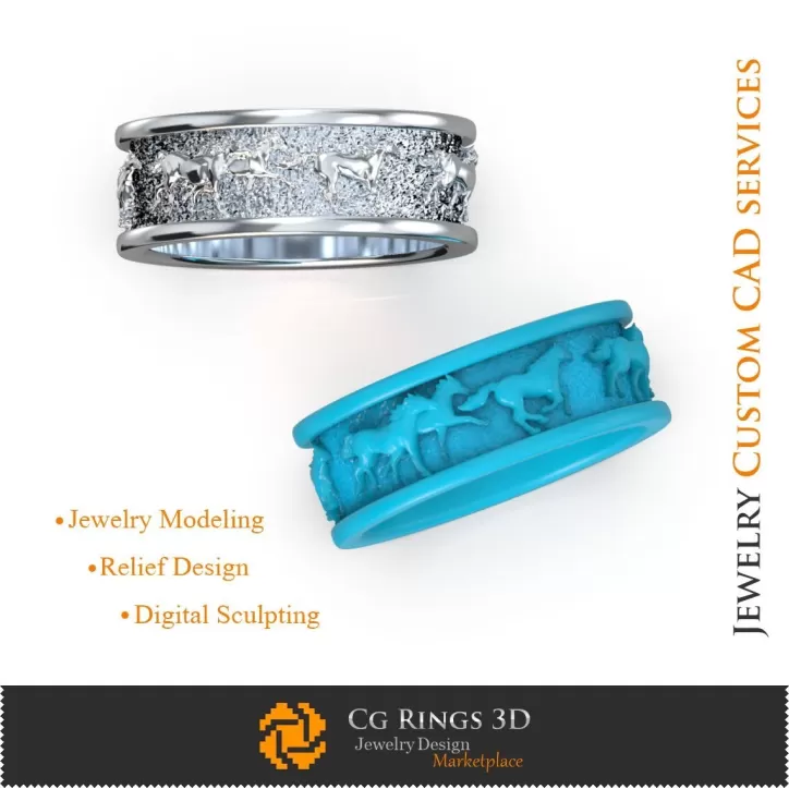 Anillo de boda con caballos - CAD 3D de joyería