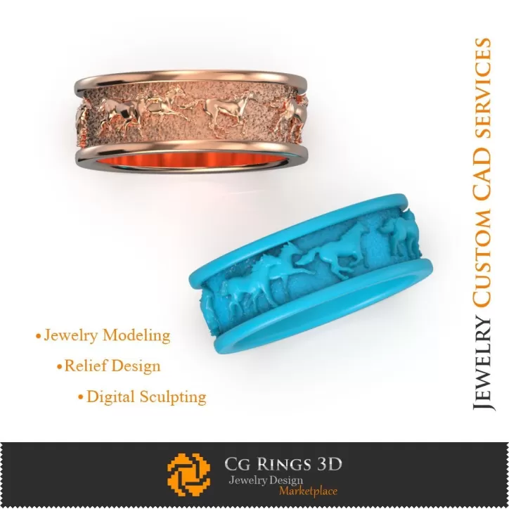 Fede nuziale con cavalli - CAD 3D per gioielleria Fede nuziale con cavalli - CAD 3D per gioielleria