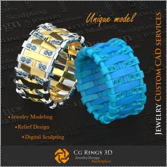 Unique Ladies Wedding Bands - 3D CAD Jewelry Precious Gemstone Rings 3D, Jewelry 3D CAD, 3D Unique Jewelry, Rings 3D CAD , Diam