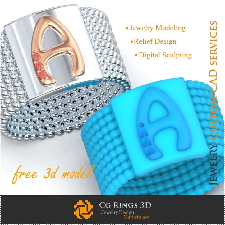 Bague avec lettre A - Bijoux 3D gratuits