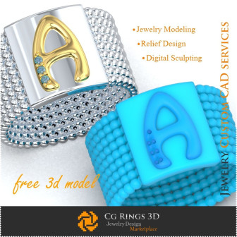 Bague avec Lettre A - Bijoux 3D Gratuits Bijoux 3D CAO, Bijoux 3D Gratuits, Anneaux 3D CAO, Anneaux  de Cocktail 3D , Anneaux  d