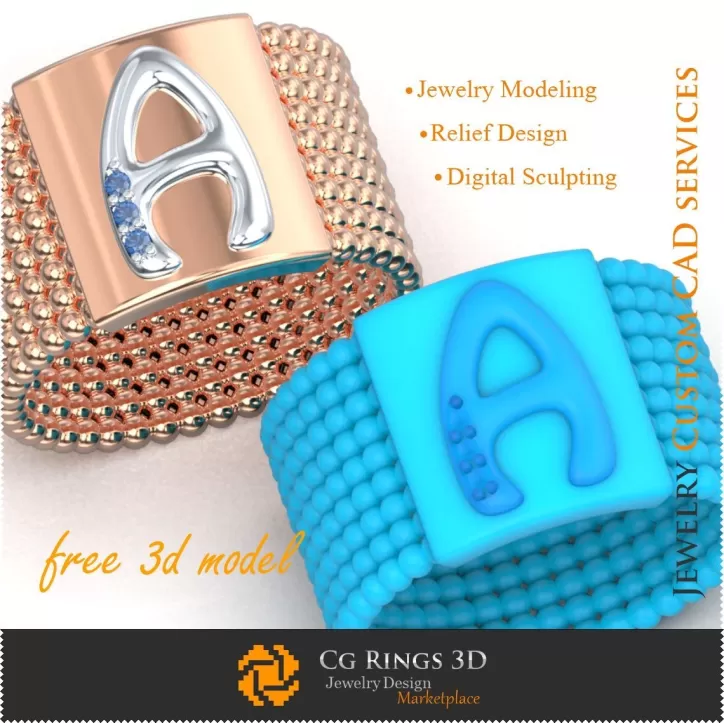 Ring mit Buchstabe A - Kostenlose 3D-Schmuckdatei