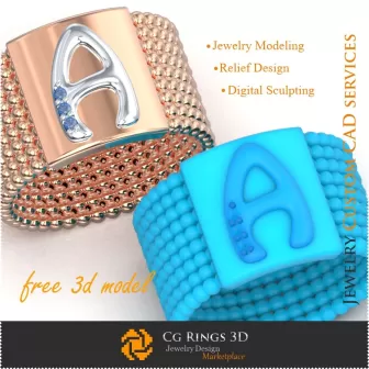 Anillo con letra A - Joyería 3D gratuita CAD de joyería 3D, Joyería 3D gratuita, CAD de anillos 3D, Anillos de cóctel 3D,