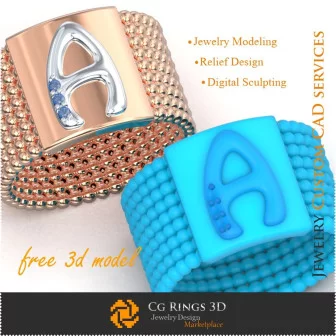 Bague avec Lettre A - Bijoux 3D Gratuits Bijoux 3D CAO, Bijoux 3D Gratuits, Anneaux 3D CAO, Anneaux de Cocktail 3D , Anneaux d