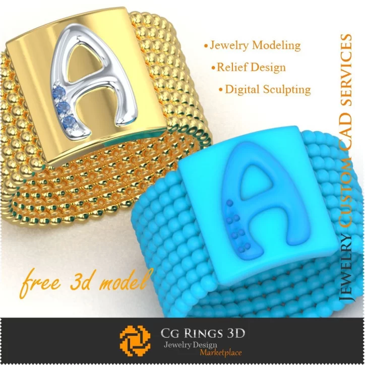 Ring With Letter A - Free 3D Jewelry