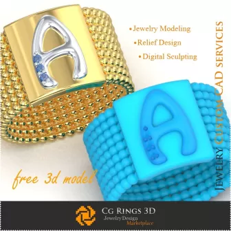 Anillo con letra A - Joyería 3D gratuita CAD de joyería 3D, Joyería 3D gratuita, CAD de anillos 3D, Anillos de cóctel 3D,