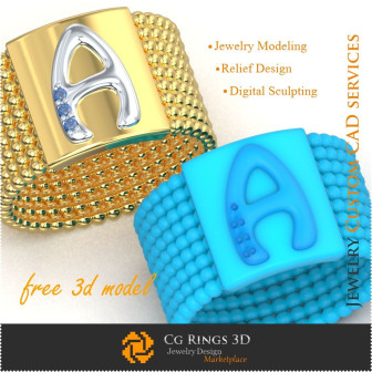 Inel cu Litera A - Bijuterii 3D Gratuite Bijuterii 3D , Bijuterii Gratuite 3D, Inele 3D CAD, Inele Cocktail 3D , Inele Puzzle 3D