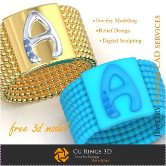 Ring With Letter A - Free 3D Jewelry Jewelry 3D CAD, Free 3D Jewelry, Rings 3D CAD , Cocktail Rings 3D, Puzzle Rings 3D