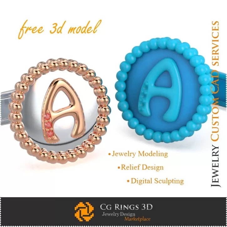 Gemelos con letra A - CAD 3D de joyería gratuito