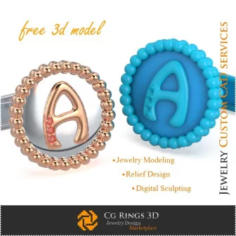 Boutons de manchette avec lettre A - Modèle 3D CAO gratuit de bijoux Bijoux 3D CAO gratuits, Boutons de manchette 3D CAO,