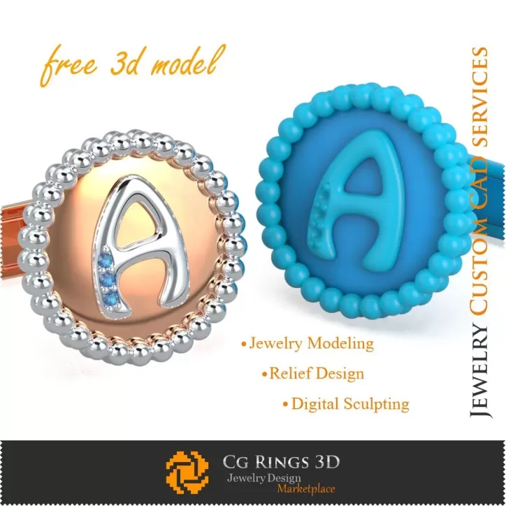 Gemelos con letra A - CAD 3D de joyería gratuito