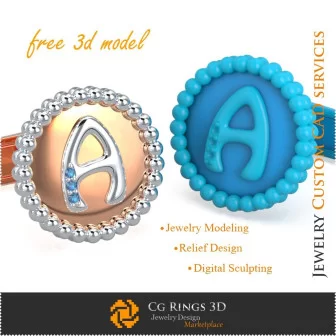 Manschettenknöpfe mit Buchstabe A - Kostenlose 3D-CAD-Schmuckdatei Schmuck 3D-CAD, Kostenloser 3D-Schmuck, Manschettenknöpfe