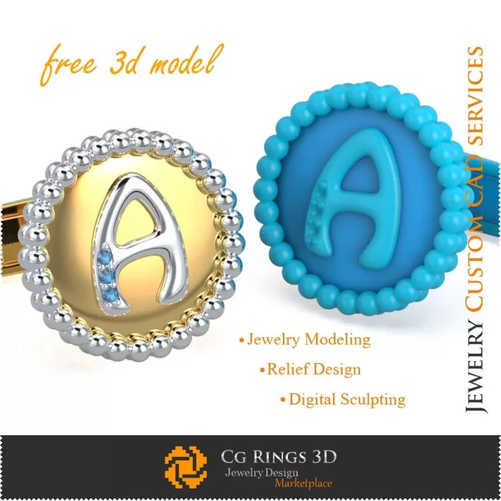Gemelos con letra A - CAD 3D de joyería gratuito