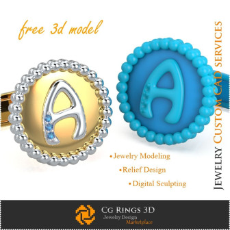 Butoni cu litera A - Bijuterii 3D CAD Gratuite Bijuterii 3D , Bijuterii Gratuite 3D, Butoni 3D CAD, Butoni cu Bucla 3D, Butoni c