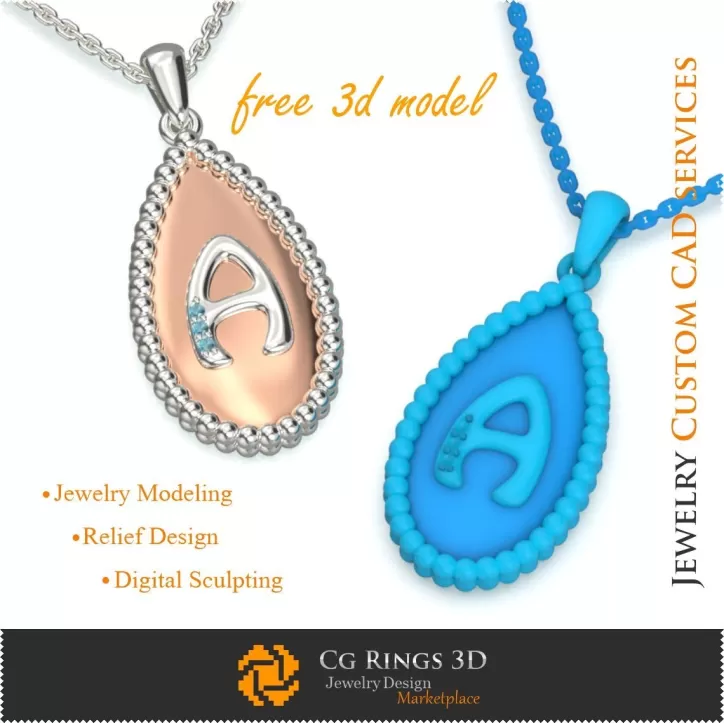 Colgante con letra A - CAD 3D de joyería gratis Colgante con letra A - CAD 3D de joyería gratis