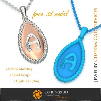 Pendant With Letter A - Free 3D CAD Jewelry Jewelry 3D CAD, Free 3D Jewelry, Pendants 3D CAD , 3D Letter Pendants, 3D Ball Pend