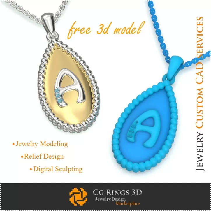 Anhänger mit Buchstabe A - Kostenlose 3D-CAD-Schmuckdatei