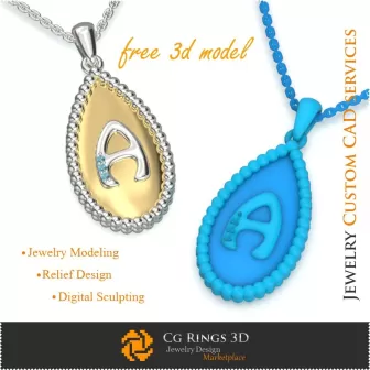 Pendentif avec lettre A - Modèle 3D CAO de bijou gratuit Bijoux 3D CAO gratuits, Pendentifs 3D CAO, Pendentifs lettre 3D,