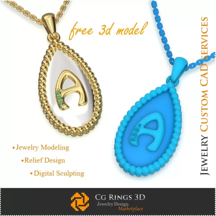 Colgante con letra A - CAD 3D de joyería gratis Colgante con letra A - CAD 3D de joyería gratis