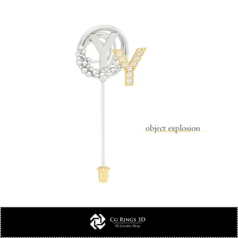 Broche 3D avec lettre Y Home, bijou CAO 3D, broches CAO 3D, épingle-broche 3D