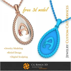 Pendant With Letter A - Free 3D CAD Jewelry  Jewelry 3D CAD, Free 3D Jewelry, Pendants 3D CAD , 3D Letter Pendants, 3D Ball Pend