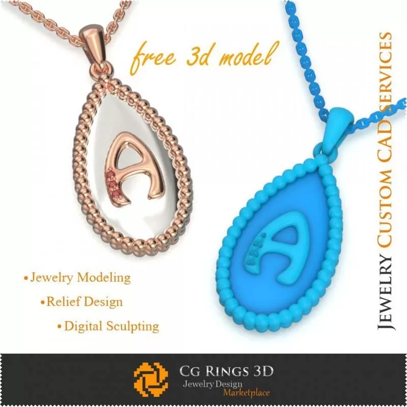 Pendentif avec la lettre A - Modèle 3D CAO gratuit pour bijoux