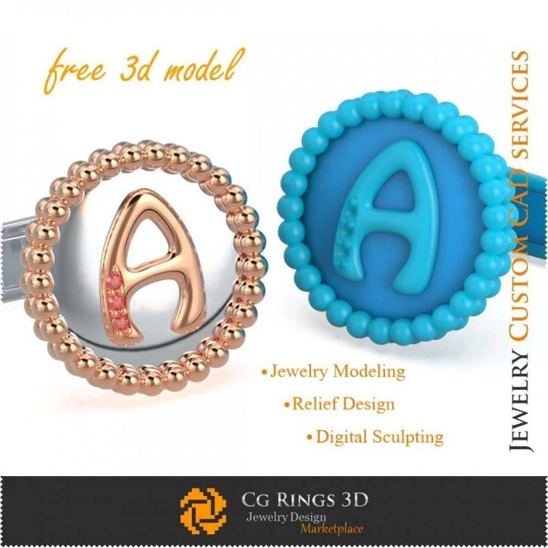 Gemelli con lettera A - Modello 3D CAD gioielleria gratuito